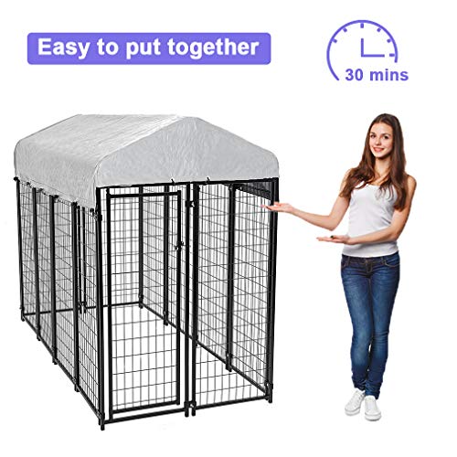 BestPet 8'x4'x6' Heavy Duty Outdoor Dog Kennel, Galvanized Welded Metal Dog Pen with UV-Resistant Waterproof Roof & Cover, Large Dog Playpen Crate Fence for Camping, Backyard