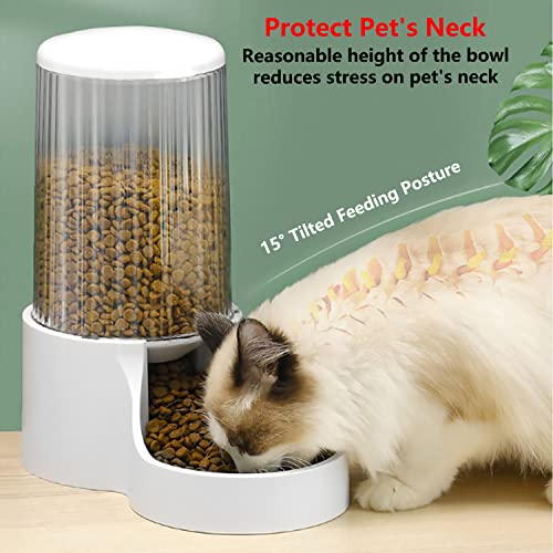 Makikuser Automatic Cat Feeder, 3.8L Large Gravity Cat Food Dispenser with Detachable Top Lid, Visible Bottle and Stainless Steel Bowl for Pets (White)
