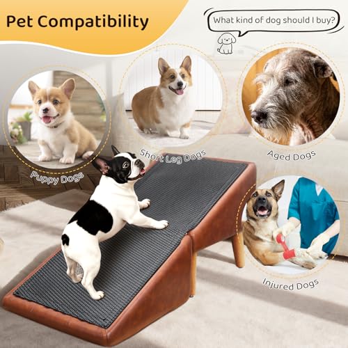 Dog Stairs for Small Dogs and Cats 16" H - with Encrypted Dot-Grip Non-Slip Surface, 2-in-1 Pet Ramp & Steps for Bed/Couch, Foldable Split Ottoman with Solid Wood Frame, Sturdy & Portable for Puppies
