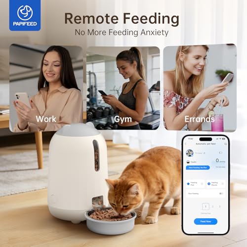 PAPIFEED Automatic Cat Feeder with App, 2.4G WiFi Cat Food Dispenser, 3L Timed Cat Feeders for Dry Food, Slow Feeding Mode, Dual Power Supply Smart Pet Feeder for Cat, Grey