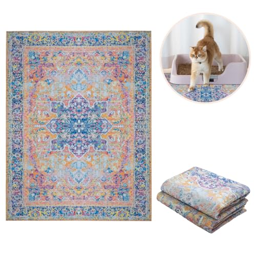 Lovewag Pets Cat Litter Mat 2 Pack - Large 36x48 Machine Washable Easy Clean Non-Slip Waterproof Trapping Mats for Cats - (Marmalade Sunshine)