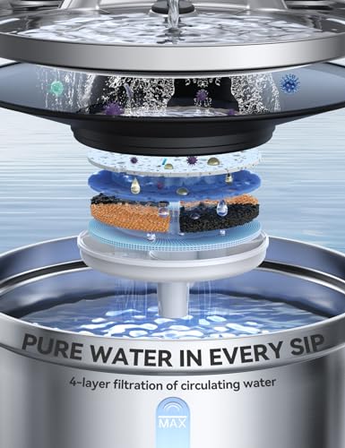 Wireless Cat Water Fountain [Water & Battery Separation] FEELNEEDY Stainless Steel Automatic Pet Water Dispenser, 4000mAh Battery Operated Water Fountains for Cats Dogs - 3.5L/118oz