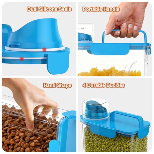 Uppetly Dog Cat Food Storage Container, 5-7Lbs Pet Food Containers, Airtight Cat Food Container with Portable Handle & Measuring Cup, Small Animal Dry Food Dispenser for Dogs, Cats and Birds
