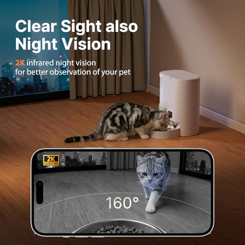 Automatic Cat Feeder with Camera, 2 in 1 Cat Food and Water Dispenser, 2K HD Video and Night Vision, 5G App Controlled Timed Pet Feeder,4L Food & 3L Gravity Waterer with 2-Way Audio for Cats Small Dog