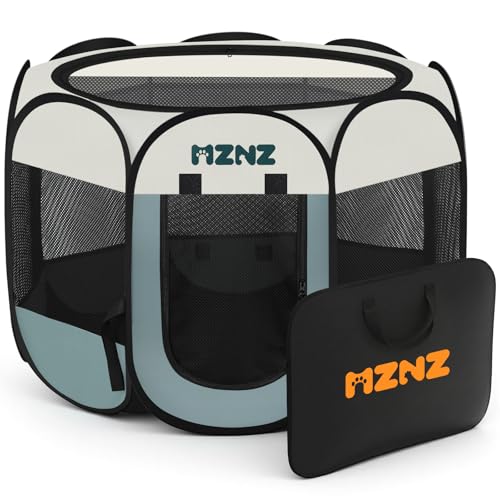 MZNZ Dog Cat Playpen, Portable Small Animal Playpen Crate Indoor for Dogs Cats Rabbits, Foldable Guinea Pigs Bunny Cage Enclosure for Outdoor, Pop Up Dogs Cats Tent Kennel with Carrying Case, Grey