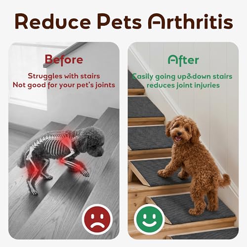 2 Pack Non-Slip Wooden Pet Ramp for Small Dogs, Gentle Slope Stair Ramp for Puppies, Senior Pets & Cats, Easy to Use Indoor Pet Access Ramp
