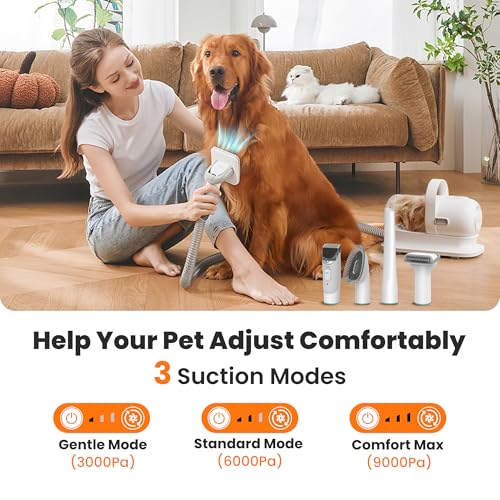 Neakasa P1 Pro Dog Grooming Vacuum Kit, 6-in-1 Pet Hair Grooming with Clippers and Vacuum, 9000Pa Suction, Low Noise, 1L Dust Cup for Home Shedding & Trimming