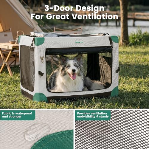 Gardner Pet Soft Collapsible Dog Crate - 36 Inch Portable Travel Dog Crate for Medium/Large Dogs Indoor & Outdoor, 3-Door Pet Crate with Durable Mesh Windows & Storage Bag, Grey
