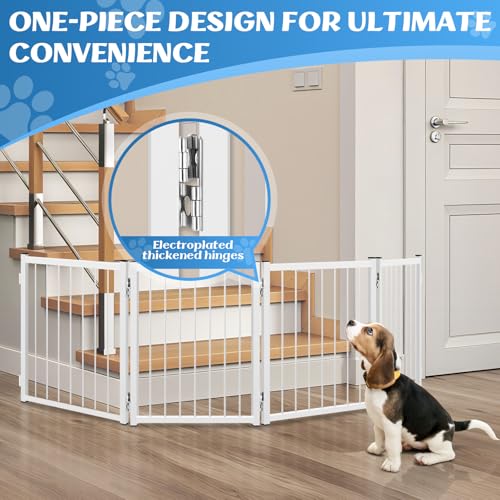 Freestanding Short Dog Gate, 16.5" Tall Small Pet Gate Easily Step Over, Metal Foldable Pet Gate, Up to 51" Wide Puppy Fence, Gate for Stairs and Doorways, Indoor, Outdoor Use, No Drill Pressure Mount