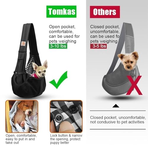 Tomkas Small Dog Sling Carrier - Classic Pocket & Classic Strap - Wrap Carrier - for 3-10 lbs Pets(Black)