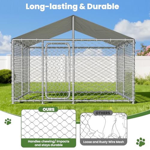 barlb 7.8' x 7.8' Heavy-Duty Outdoor Dog Kennel with Waterproof Cover, UV-Resistant Roof, Secure Locking Mechanism for Large Dogs, Metal Enclosure for All Weather Conditions(90x90x63IN)