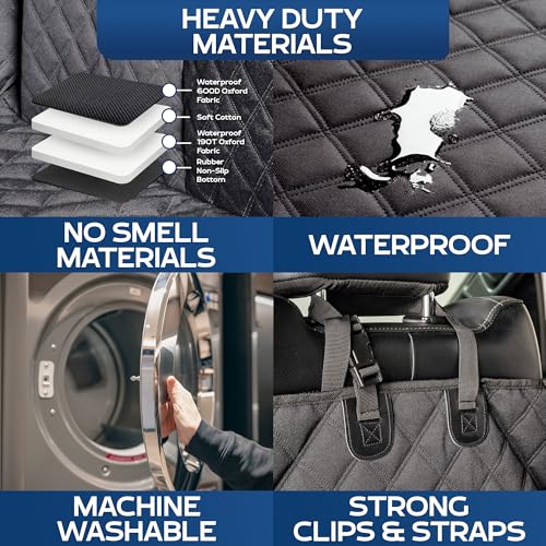 Ruff Liners XL Floor Cover with Door Protection, Black – As Seen on Shark Tank – Fits Full Size Crew Cab Trucks with Fold Up Seats, Waterproof & Machine Washable – Sturdy XL Dog Hammock for Truck