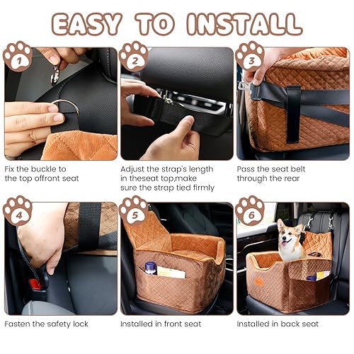 AlfaTok Memory Foam Booster Dog Car Seat with Washable Removable Cover, Elevated Pet Car Seat, Anti-Slip Sturdy Booster Seats for Small Dogs 35lbs, Seat Belt, Storage Pocket, Dog Blankets