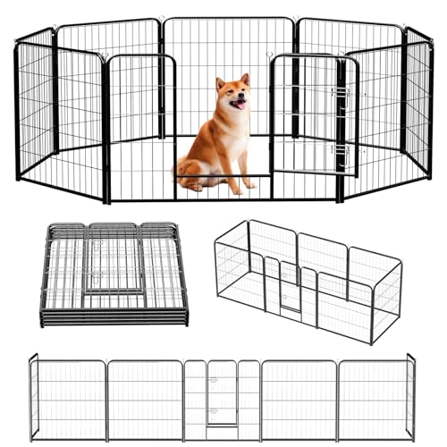 NEWBULIG Dog Playpen for Indoor 32 Inch 8 Panels - Portable Heavy Duty Metal Pet Exercise Pen with Door, Foldable Small Dog Puppy Playpen Fence for Outdoor RV, Camping, Yard, Garden