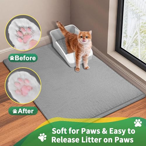 GRELY Cat Litter Mat,XL47''X 28'' Extra Large Litter Trapping Mat,Kitty Litter Box Mat,Double Layer Cats Rug for Pet, Litterbox Mats for Floor,Waterproof Urine Proof,Non-Slip