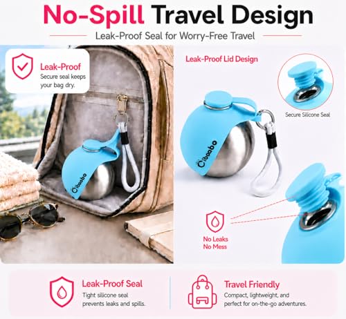Cibaabo 2 in 1 Portable Dog Water Bottle with Bowl, 10 oz Stainless Steel No-Spill Travel Pet Water Dispenser with Collapsible Silicone Bowl for Small Dog & Puppy Walking Hiking Outdoor