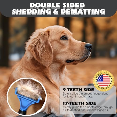 3PCS Pet Grooming Rake & Metal Comb & Flea Comb for Cats and Dogs, Double-Sided Dematting Tool, Extra-Wide Deshedding Dog Brush for Long Hair to Effectively Remove Tangles, Knots and Mats (Blue)