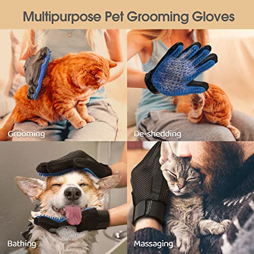 Pet Hair Remover Glove - Gentle Pet Grooming Glove Brush - Deshedding Glove - Massage Mitt with Enhanced Five Finger Design - Perfect for Dogs & Cats with Long & Short Fur - 1 Pack (Right-hand), Blue