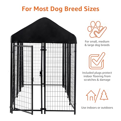 Amazon Basics - Welded Rectangular Outdoor Secure Wire Crate Kennel for Cat, Dog Large, Black, 102 x 48 x 72 inches
