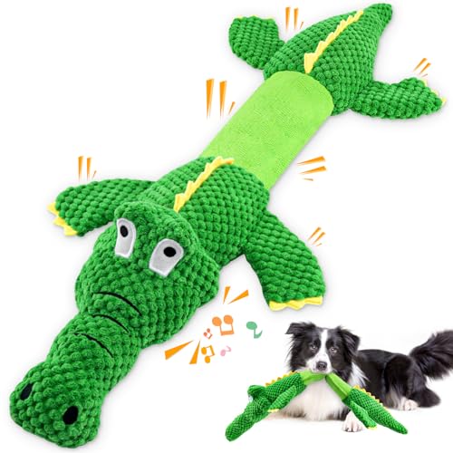 WOWBALA Dog Squeaky Toys, 24-31 Inch Stretchable Crocodile Plush Toy, Interactive Tug of War Toy for Puppies, Small, Medium and Large Dogs, Crinkle Chew Toy for Indoor & Outdoor Fun