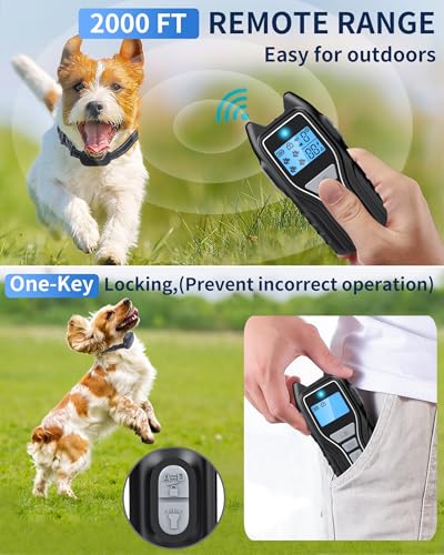 Asrcs Shock Collar for Dogs 2 Dogs (15-120lbs) 2000FT Dog Shock Collar with Remote Control Waterproof Dog Training Collar with Remote 4 Safe Modes Rechargeable Lock Flash Light for All Breeds - BL