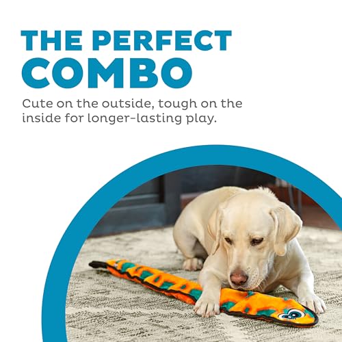 Outward Hound Durablez X-Large Snake Stuffing-Free Squeaky Plush Dog Toy for Puppies & Dogs - Interactive, Soft Yet Tough, No Mess, Jumbo Squeaker, Long-Lasting Play, 40 inch, Orange