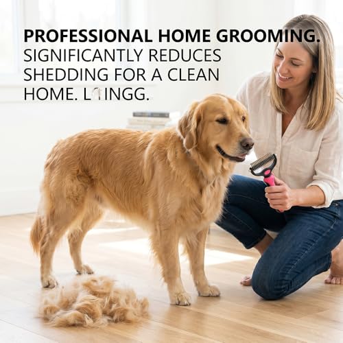 Dematting Comb for Dogs and Cats, Undercoat Rake Pet Brush for Long Hair, Deshedding Dog Brush Removes Tangles Knots and Loose Fur, Grooming Tool for Thick Coats (Blue M+L)