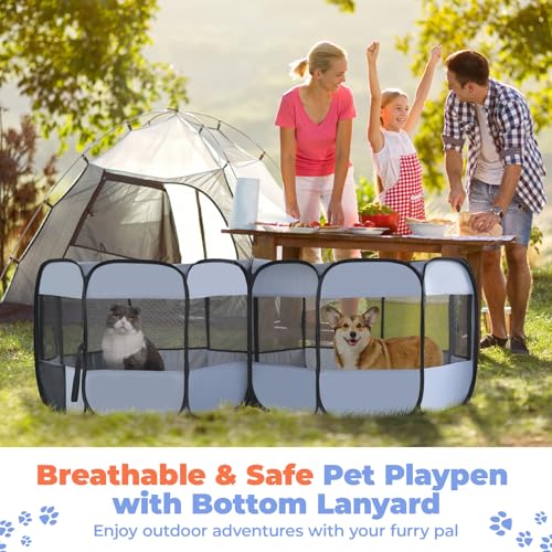 2-in-1 XLarge Pop Up Dog Playpen, Cat Puppy Pet Playpen, Indoor Outdoor Cats Enclosed, Cat Tent Crate Cage Kennel, Portable Playpen for Kitten and Small Animals(No Divider, Unified Space)