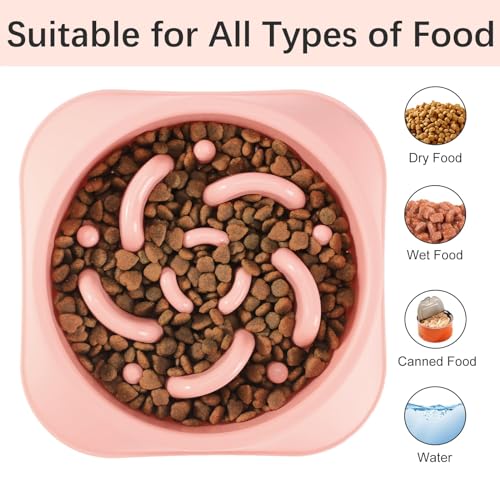 MateeyLife Slow Feeder Dog Bowls 2PCS, Anti-Choking Puzzle Dog Food Bowls, Anti-Slip Interactive Feeding Slow Down Eating, Bloat Stop Maze Dishes for Medium Breeds Pink&Purple