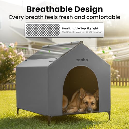 Zooba 42” Outdoor Dog House for Large Breeds, Durable Large Dog Shelter with Weatherproof 600D PVC Canopy, Breathable 2x1 Textilene Fabric Elevated Dog Bed, XL Dog Kennel for Outside Use