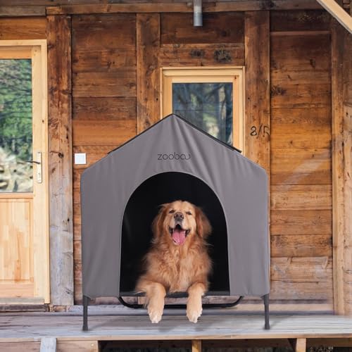 Zooba 42” Outdoor Dog House for Large Breeds, Durable Large Dog Shelter with Weatherproof 600D PVC Canopy, Breathable 2x1 Textilene Fabric Elevated Dog Bed, XL Dog Kennel for Outside Use