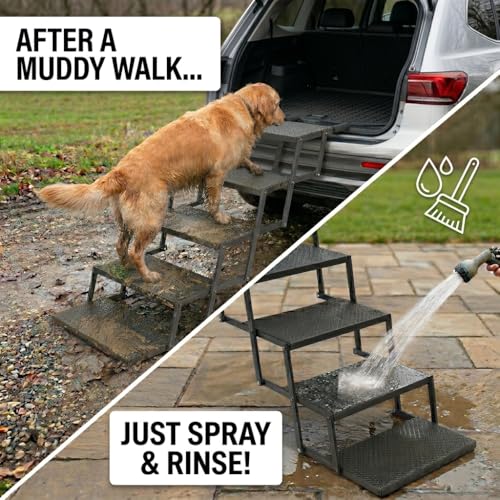 Dog Steps for Car and Truck,25.6" H Foldable Dog Stairs for Large Dogs, Lightweight Pet Stairs Supports Up to 350 lbs, 5 Steps