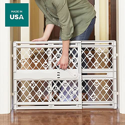 MYPET North States Paws Portable Pet Gate: 26-40" Wide. Pressure Mount. No Tools Needed. Made in USA. Dog Gate 23" Tall, Expandable, Durable Dog Gates for Doorways, Light Gray