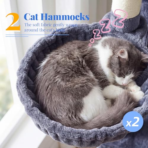 Hey-brother Cat Tree, 74 inches Multi-Level XL Large Cat Tower for Indoor Cats with Three Cat Condos, Two Large Top Decks and Cat Hairbrushfor Kittens, Cats and Pets, Smoky Gray MPJ035-MG