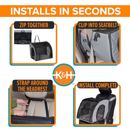 K&H Pet Products Enclosed Dog Car Seat, Travel Safety Carrier for Pets, Dog Travel Car Seat, Soft-Sided Covered Cat Carrier, Washable Pad, Multiple Entrances, Mesh Windows - Medium 24 X 19 X 17in