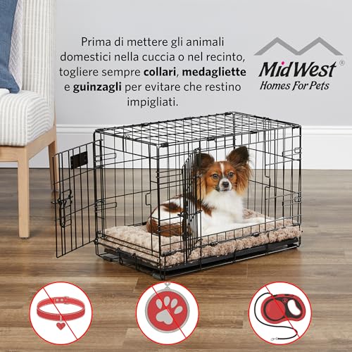 MidWest Homes for Pets Intermediate LifeStages Double Door 36-Inch Folding Dog Crate, Enhanced Security, Includes Leak-Proof Pan, Divider Panel, Handle, Rubber Feet