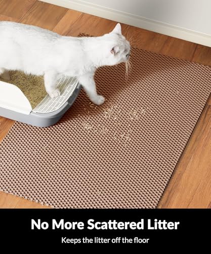 Cooyes Cat Litter Mat - Cut to Fit Any Place, 47"x35" Extra Large Litter Trapping Mat for Litter Box, Easy to Clean, Waterproof & Non-Slip Kitty Pad, Scatter Control to Protect the Floor (Khaki)