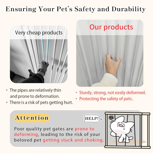 Lumizone Extra Tall Cat Gate 61.02" High Pressure Mounted 29.92"-34.24" Extra Wide 1.37" Gap No Drilling Auto-Close One-Handed Operation Tall Pet Gate for Dogs(White, 61.02" H x 29.92"-34.24" W)