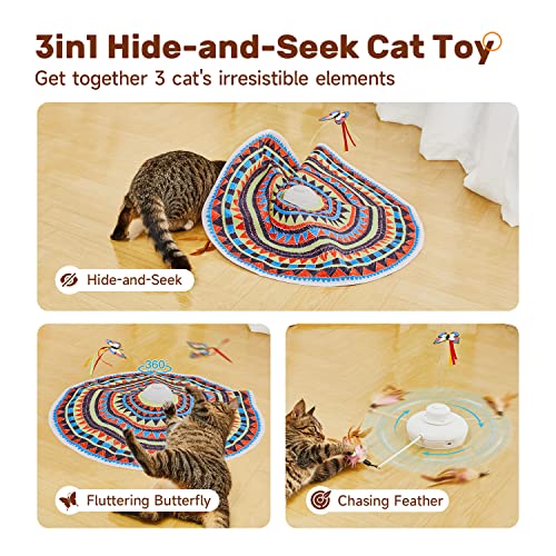 Potaroma Cat Toys Chargeable, 3in1 Hide and Seek, Automatic Interactive Fun, Fluttering Butterfly, Moving Feather, Kitten Wand, Indoor Kitty Exercise Kicker 22.8 Inch Cover for All Breeds