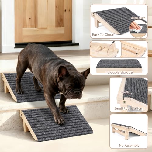 KISIMUY Foldable Wooden Dog Stairs, Slope for Senior & Joint-Sensitive Dogs