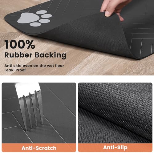 Pet Feeding Mat-Absorbent Pet Placemat for Food and Water Bowl, with Waterproof Rubber Backing, Quick Dry Water Dispenser Mat for Dog and Cat (27"x17", Striped Dark Gray)