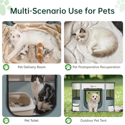 Dog Playpen,Cat Pet Puppy Pen,Portable Playpens for Dogs Indoor Outdoor Travel Camping Use,Foldable Dog Kennel Tent Crate for Rabbit Small Animals with Carrying Case (Grey, Small)