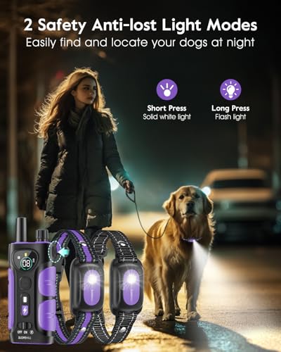 SLOPEHILL Dog Shock Collar - 4200FT Dog Training Collar with Remote,IPX8 Waterproof E-Collar with Beep,Vibration,Shock,Flash Light,No Shock Model,Electric Shock Collar for Dogs 8-140lbs,Purple 2PCS
