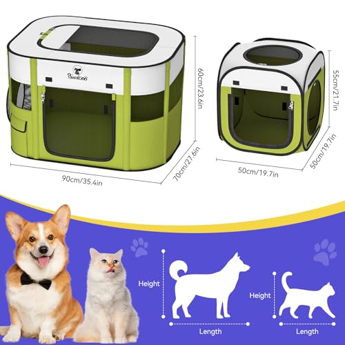 Pawaboo 2-in-1 Pet Playpen for Dog Cat, Portable Puppy Playpen with 600D Oxford, Divisible Pet Tent for Indoor and Outdoor Travel Use of Kitten and Puppy, Foldable Dog Enclosure