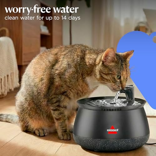 BISSELL HydrateWell Pet Water Fountain, 91oz Automatic Cat Water Fountain with Wireless Pump, SlimeShield and 5-Layer Filtration, Ultra Quiet Cat Water Dispenser, 4408