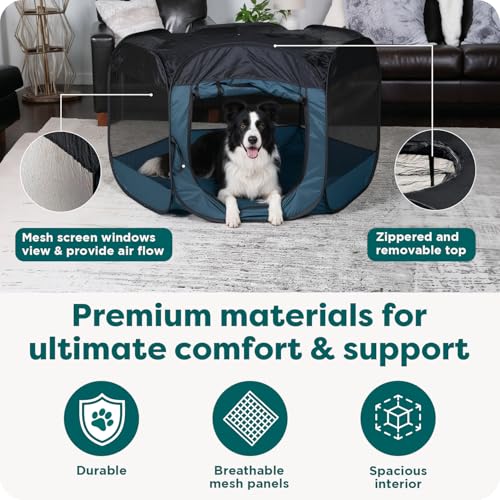 FurHaven Soft-Sided Dog & Cat Playpen, Portable Foldable Indoor & Outdoor Pet Playpen with Mesh Windows & Zippered Door, Gray, Extra Large