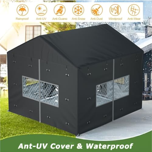 Outdoor Dog Kennel Cover Full Coverage for 10'Dx10'Wx7'H Dog Cages,600D Heavy Duty Waterproof Large Dog Kennel Cover,(Kennel not included) Black