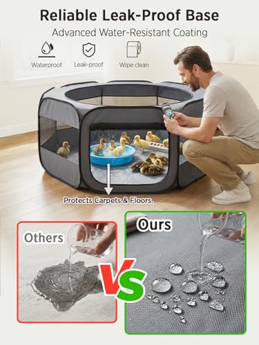 UWE Extra Large Small Animal Playpen, XL Portable Pet Playpen for Rabbit, Kitten, Guinea Pig, Hamster, Puppy – Waterproof Foldable Mesh Tent with Zipper Cover, Indoor Outdoor Use, Dark Grey