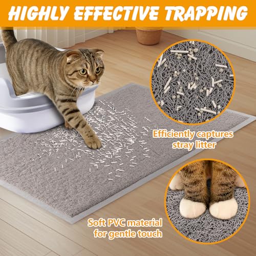 ondware Cat Litter Mat, 20x15 in Litters Box Mat Waterproof Non-Slip Easy to Clean Washable Trapping Mat for Kitty(Gray)