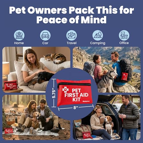 Dog First Aid Kit - Vet Approved Emergency Supplies - Pet First Aid Kit Guide, Tick Remover, Thermal Blanket & More - Compact Dog Gear for Hiking, Camping & Backpacking (Travel Pack)